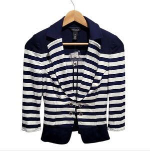 White House Black Market Nautical Knit Jacket White/Classic Navy Size 00